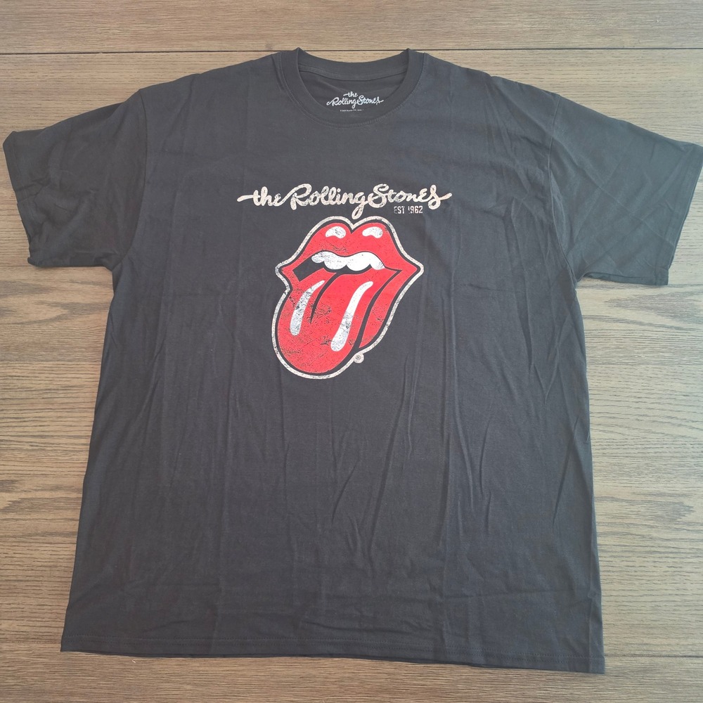 The Rolling Stones Plastered Tongue Logo Graphic T-Shirt Black Unisex 2XL NWT